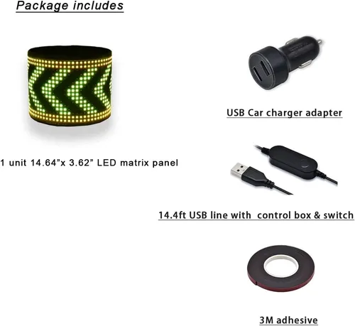 Vista 7 de Panel de matriz LED Bluetooth APP Control USB 5V Pantalla LED flexible de desplazamiento de texto Patrón de animación para ventanas de coche