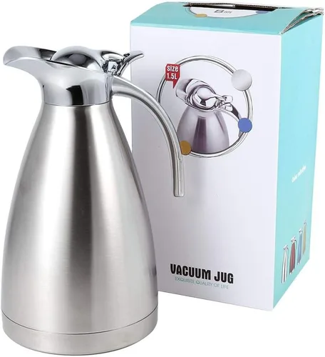 Vista 4 de Jarra aislada al vacío, jarra térmica de acero inoxidable, doble pared, aislante, para café, jugo, leche, té, bebidas (1.5 litros)