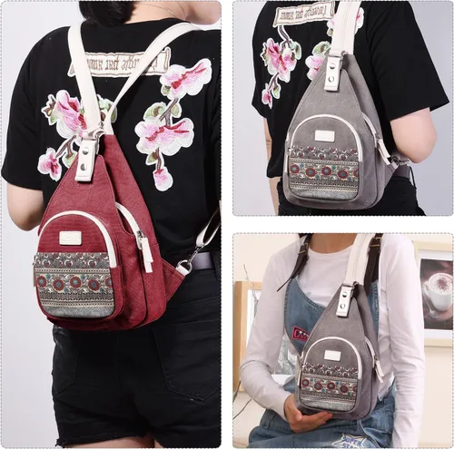 Vista 2 de ArcEnCiel Mochila de lona para mujer, Granate, S, Portátil
