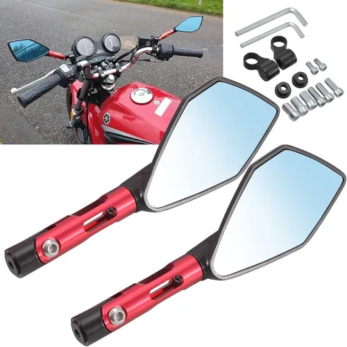 Vista 7 de KATUR Espejos de extremo para manillar de motocicleta, espejo retrovisor negro, antideslumbrante, color azul, ojo de halcón, 0.315 in, 0.394 in