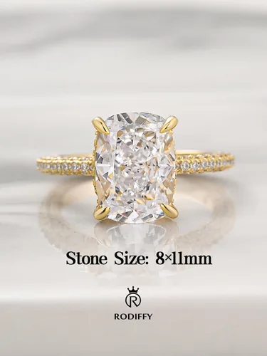 Vista 2 de RODIFFY Anillo de compromiso alargado de corte cojín de 4 CT/7CT para mujer, anillos de promesa de circonita cúbica de grado 5A de plata S925 4CT