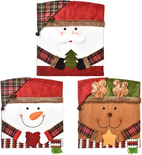 Vista 2 de 3 fundas para sillas de Navidad, Papá Noel, muñeco de nieve, para silla de cena de Navidad, cubierta trasera para banquete de Navidad, hogar