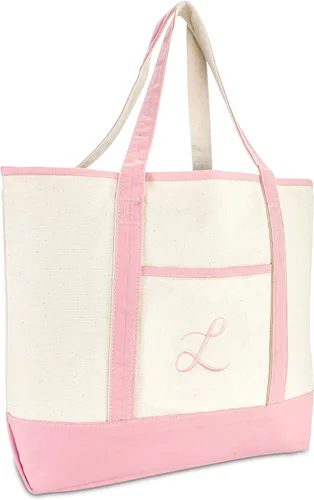 Vista 18 de DALIX Bolso de mano de lona de algodón para mujer Bolsos de hombro grandes Monograma rosa A - Z K