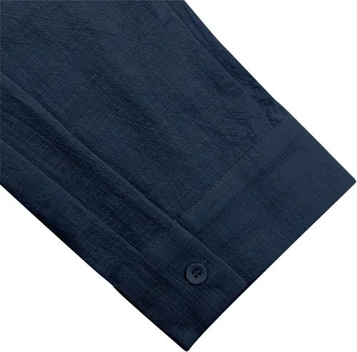 Vista 5 de JEKAOYI Camisas de lino con botones para hombre, estilo casual, manga larga, ajuste regular, de algodón, con bolsillo