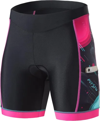 Vista 2 de FitsT4 - Pantalones cortos de ciclismo para niños y niñas, pantalones cortos de triatlón acolchados para jóvenes con bolsillos