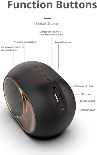 Vista 5 de Altavoz Bluetooth inalámbrico X6, altavoz portátil Bluetooth 5.0 con graves altos, estéreo TWS, múltiples modos de reproducción (TF/USB/AUX/FM)
