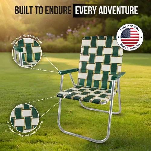 Vista 4 de Lawn Chair USA - Sillas al aire libre para acampar. Fabricadas con marcos de aluminio ligero y cinchas resistentes a los rayos UV. Se pliegan