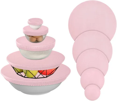 Vista 13 de 5 fundas elásticas reutilizables para cuencos de almacenamiento de alimentos, tapas de tela elástica con 5 tamaños diferentes, resistentes al calor
