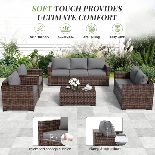 Vista 6 de Amopatio Juego de muebles de patio de 8 piezas, sofá seccional para exteriores con mesa de centro de almacenamiento - Juego de conversación de patio
