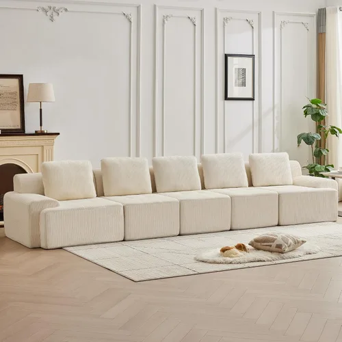 Vista 27 de Sofá modular modular con otomana móvil, sofá de asiento profundo con almohadas, cómodo sofá modular de nube para sala de estar, dormitorio y Blanco