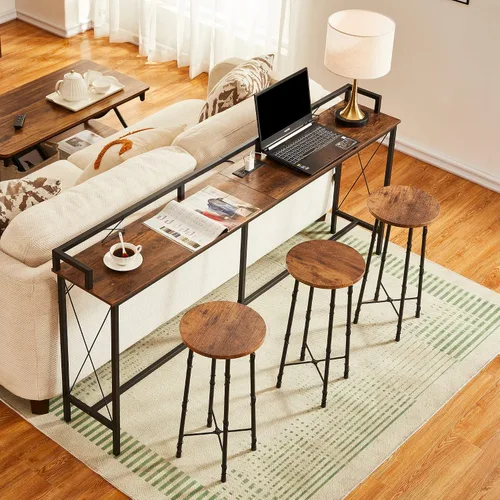 Vista 4 de VECELO Mesa consola de 71 pulgadas con 2 salidas y 2 puertos USB, muebles de entrada con cable de alimentación de 9.8 pies de largo, deflector