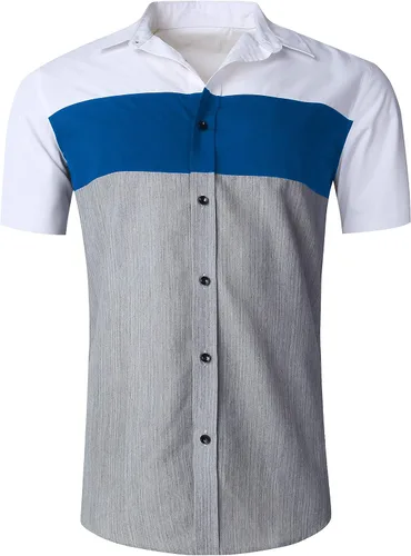 Vista 24 de Camisa de vestir de manga corta para hombre, ajuste regular, con botones, casual, con estampado único Grandes estrellas de la marina