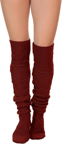 Vista 5 de YELAIVP Calcetines altos de punto trenzado para mujer, calcetines por encima de la rodilla, calentadores de piernas extra largos