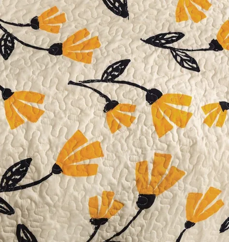 Vista 7 de DaDa Bedding - Juego de colcha acolchada con diseño floral botánico de flores amarillas y doradas, diseño de tulipanes de primavera, bordes
