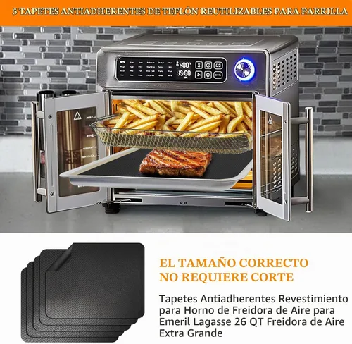 Vista 2 de 5 piezas de esteras de teflón para forro de horno para la freidora de aire de puerta francesa de 26 QT Emeril Lagasse 360, forros de freidora