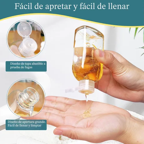 Vista 4 de Cosywell Kit de viaje de botellas exprimibles a prueba de fugas – 4 piezas de 3.4 onzas aprobadas por la TSA para champú, acondicionador y artículos
