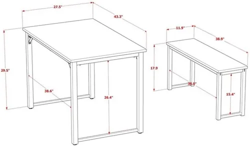 Vista 3 de East West Furniture PADSB01 - Juego de comedor de 3 piezas con marco de metal para espacios pequeños, contiene una mesa rectangular y 2 bancos, 43 x
