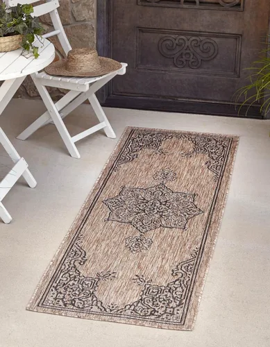 Vista 55 de Unique Loom Alfombra de la colección tradicional para exteriores, antigua (4 pies 1 pulgada, redonda, verde azulado/gris)