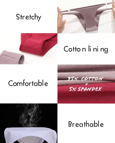 Vista 4 de ROSYCORAL Paquete de 6 bragas de algodón para mujer, estilo hipster, elásticas, cómodas, de tiro bajo, tallas S-XL