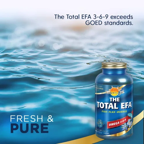 Vista 3 de Nature's Life The Total EFA Fish Oil con aceites orgánicos de linaza y borraja 1200 mg Piel, corazón y memoria 180 cápsulas blandas