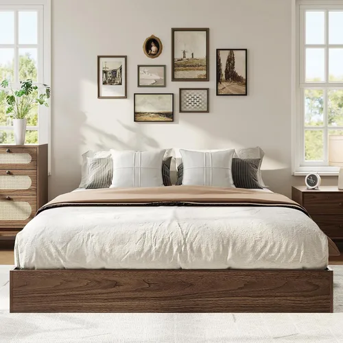 Vista 12 de IDEALHOUSE Marco de cama de plataforma tamaño individual, soporte de listones de madera, no necesita somier, fácil montaje Wooden Slat Support,No