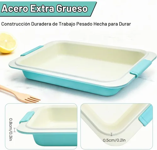 Vista 7 de Molde para hornear de 9 x 13 pulgadas con tapa, acero aluminizado, asas de silicona