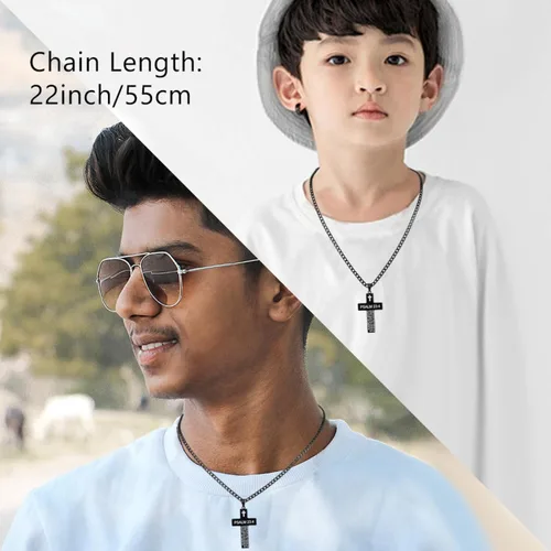 Vista 2 de SKQIR Collar de cruz para hombres con versículo de la Biblia, escritura religiosa cristiana para la primera comunión, colgante de cruz para niños