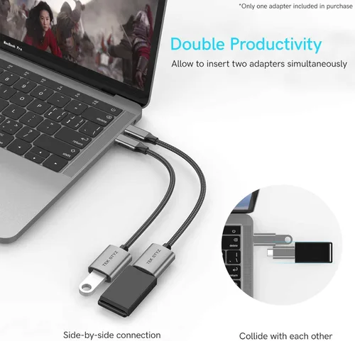 Vista 3 de Tek Styz - Adaptador USB-C USB 3.0 compatible con Google Pixel 4a 5G OTG tipo C/PD macho USB 3.0 hembra. (5 Gbps)