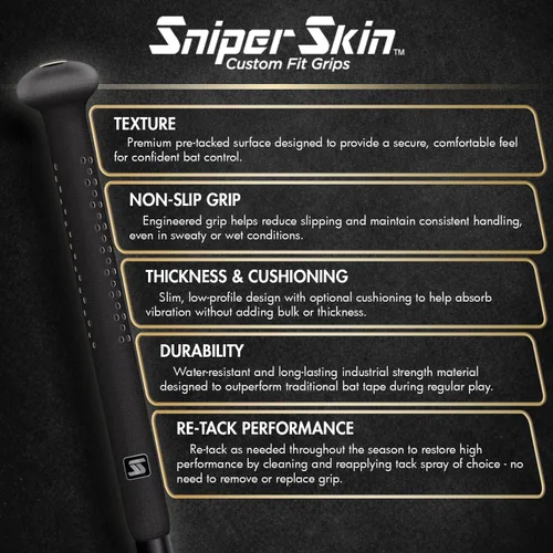 Vista 3 de SNIPER SKIN Baseball & Softball Bat Grip - Replacement Bat Grip Wrap - Easy Install, Strong, Waterproof, Tacked for Performance
