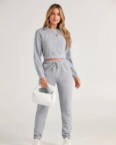 Vista 2 de BTFBM Conjunto deportivo de 2 piezas para mujer, camiseta corta de manga larga, sin botones, pantalón con cordón ajustable, pantalones deportivos