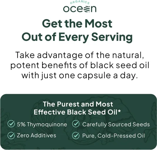 Vista 6 de Organics Ocean Better Black Seed Oil prensado en frío, aceite puro de nigella sativa para apoyo inmunológico, 5% de timoquinona, apoya la memoria