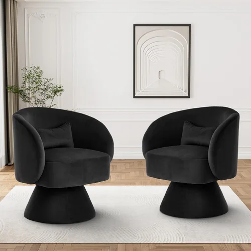 Vista 23 de Silla Giratoria de Barril, Sillas Giratorias de Acento Tapizadas para Acurrucarse para Sala de Estar, Cómodo Sillón Giratorio Redondo Pequeño