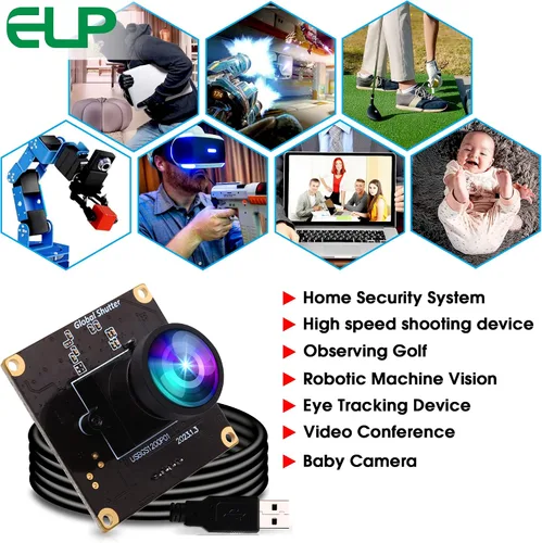 Vista 7 de ELP Global Shutter - Módulo de cámara USB de alta velocidad con lente gran angular para computadora 1080P Mini UVC USB2.0 Cámara web de marco alto