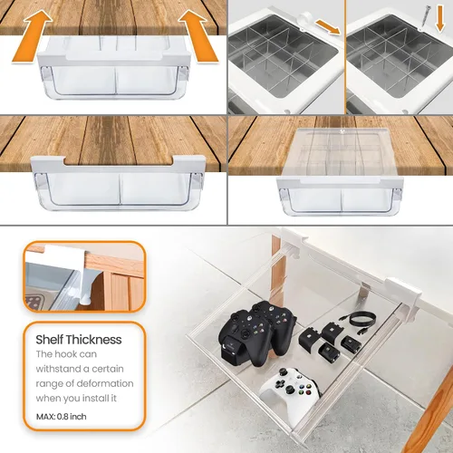 Vista 4 de Cajón extraíble debajo del estante para armarios de cocina, organizador de utensilios de cocina fácil de instalar, convierte tu estante de despensa