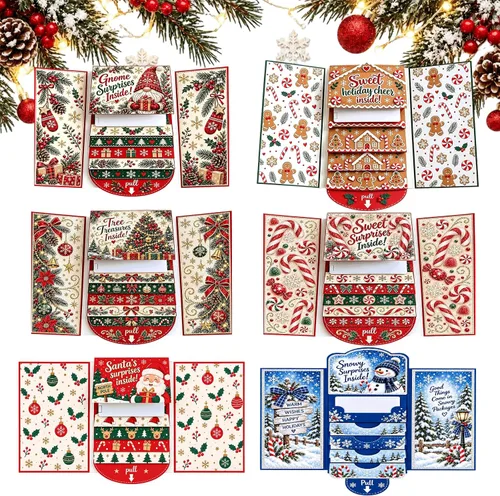 Vista 17 de Folleto de tarjetas de regalo de Navidad en cascada 2027, 3 portatarjetas #B 3 piezas