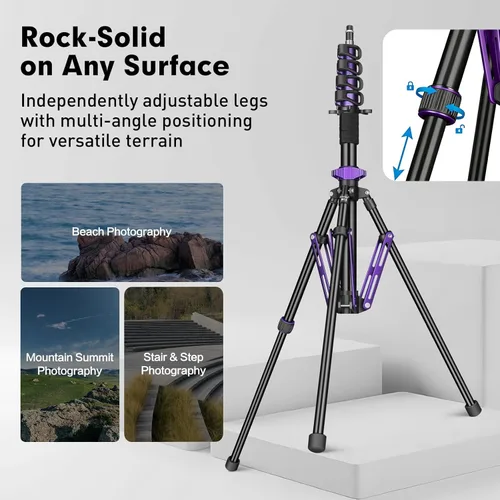 Vista 8 de FreeSea Soporte de luz de aluminio de 6.9 pies/2.1m, carga de 4.4 libras, trípode de viaje con tamaño plegado de 20", soporte de luz de estudio