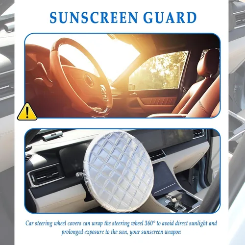 Vista 5 de Cubierta de Volante de Coche con Protección Solar, Cubierta de Rueda de Coche de Película de Aluminio para Aislamiento Térmico y Enfriamiento