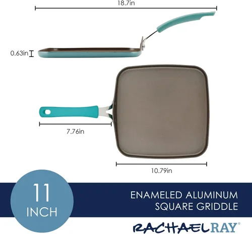 Vista 5 de Rachael Ray Cook + Create - Parrilla/Sartén antiadherente para estufa, cuadrada, 11 pulgadas, azul agave