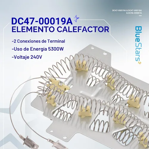 Vista 4 de BlueStars Actualizado DC47-00019A DVE50R5200W/A3 DVE50R5400V/A3 DV42H5200EP/A3 Elemento calefactor para secadora Samsung DV45H7000EW/A2