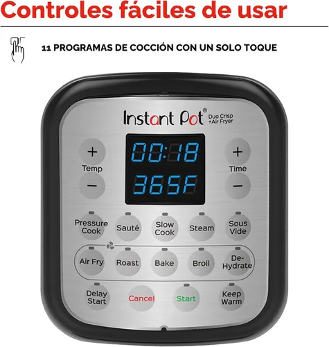 Vista 5 de Instant Pot Duo Crisp - Freidora de aire y olla a presión eléctrica combo 11 en 1 con tapas multicocina que fríe al aire, vaporiza, cocina lenta