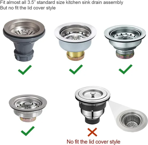 Vista 2 de GZILA Tapón para fregadero de cocina, cubierta plana decorativa de acero inoxidable 304, se adapta a colador estándar de 3.5 pulgadas, níquel