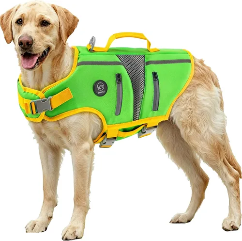 Vista 24 de EMUST Chalecos salvavidas ajustables para perros pequeños con flotabilidad mejorada, chaleco de natación pequeño con asa de rescate duradera