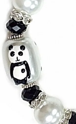 Vista 5 de Linpeng Juego de pulseras y pendientes elásticos Panda Beads NegroBlanco
