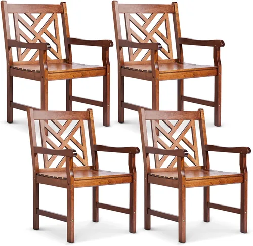 Vista 12 de VINGLI Juego de 2 sillas de comedor al aire libre, sillas de madera resistentes de 330 libras para patio con respaldo cómodo, sillas de comedor