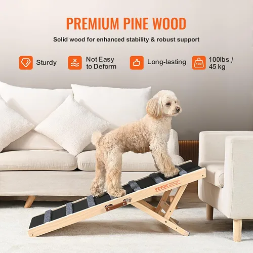 Vista 4 de VEVOR Rampa para Perros, Rampa Plegable para Mascotas para Cama, Rampa Ajustable para Perros Pequeños, Grandes, Viejos y Gatos, Rampa de Madera