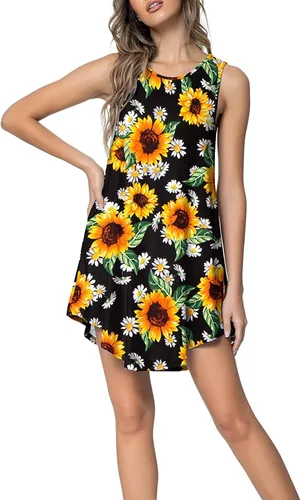 Vista 3 de hathne Vestido de playa de verano para mujer, con bolsillo, estampado floral, vestido corto