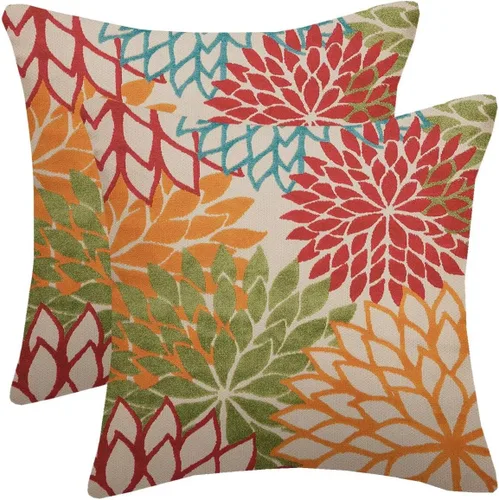 Vista 17 de Fundas de almohada azul marino verde 16x16 pulgadas, juego de 2 fundas de almohada rústicas, almohadas decorativas de aguamarina naranja floral