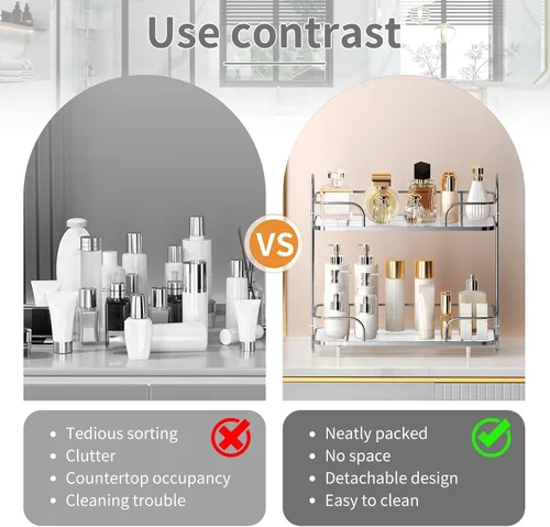 Vista 2 de Organizador de baño, organizador de perfume cosmético para el cuidado de la piel de 2 niveles, encimera de baño, perfume de maquillaje para bandeja