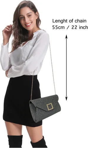 Vista 6 de sioglam Bolso de mano de noche con purpurina para mujeres y niñas, bolsa de baile de graduación, cóctel, fiesta, boda, noche