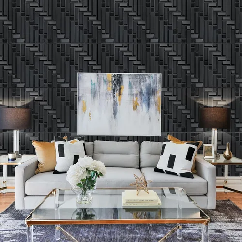 Vista 3 de STICKGOO Paneles de pared 3D negros para despegar y pegar, paneles de pared de PVC negro para decoración de paredes interiores, paneles de pared